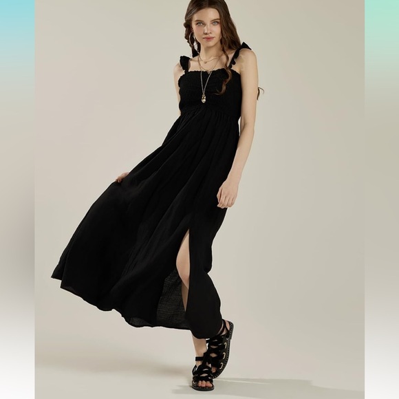 noflik Dresses & Skirts - noflik Sleeveless Ruffle Straps Smocked High Slit Dress